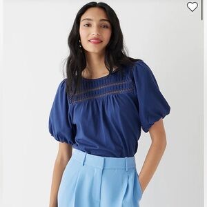 J. Crew Lace Trim Puff Sleeve Cotton T-Shirt